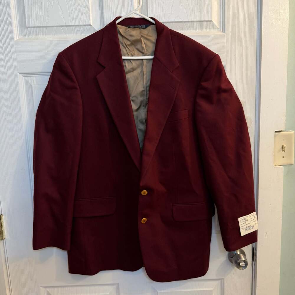Lands' End Men's Red Cordovan 100% Worsted Wool Gold Button Blazer Size 42L NWT
